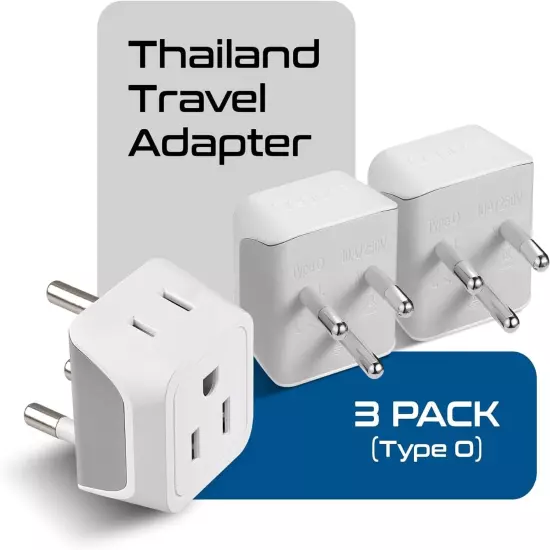 Ceptics Thailand Travel Adapter with Dual USA Input Type O Ultra Compact - 3 Pac