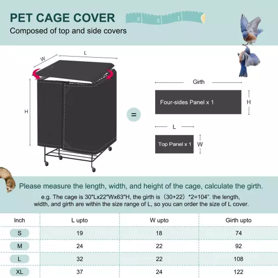 Pet Cage Cover with Removable Top Panel - Good Night Cover for Bird Critter C...