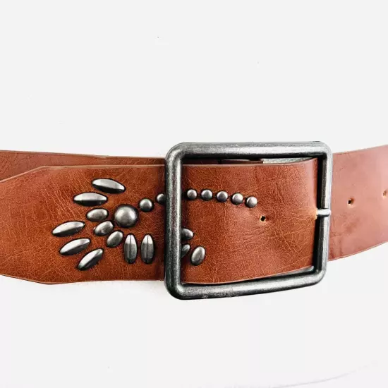 Brown Faux Leather Silver Studded Embellished Womens Belt ~ Size 8P