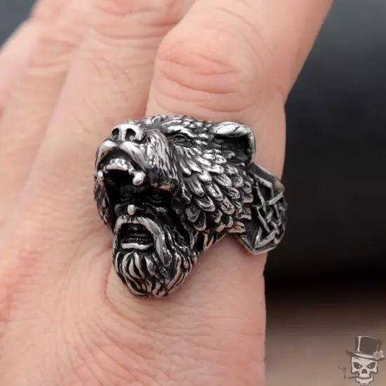 Sculpt Rings™ Viking Bear Ring - Ferocious Warrior Spirit in Intricate Steel