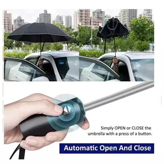 Men Women Umbrella Fully Automatic Reverse Folding Umbrella with Windproof Refl