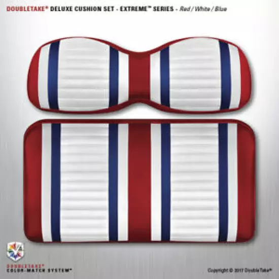 Extreme Double Take Golf Cart Seat Cushions (red/white/blue)