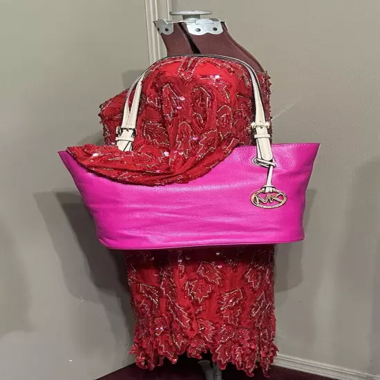 NWT Michael Kors Jet Set Raspberry Pebbled Leather Medium Tote 38T6XTTT2L