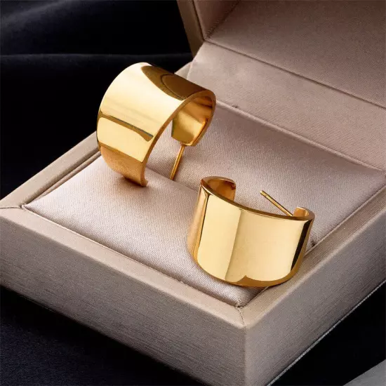 Fashion Women 18K Gold Plated Stainless Steel Stud Earrings Retro Jewelry E3651