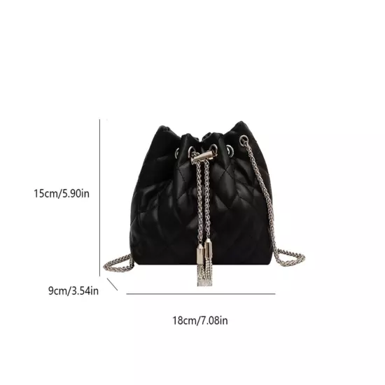 Black Mini Quilted Metal Tassel Decor Chain Bucket Bag