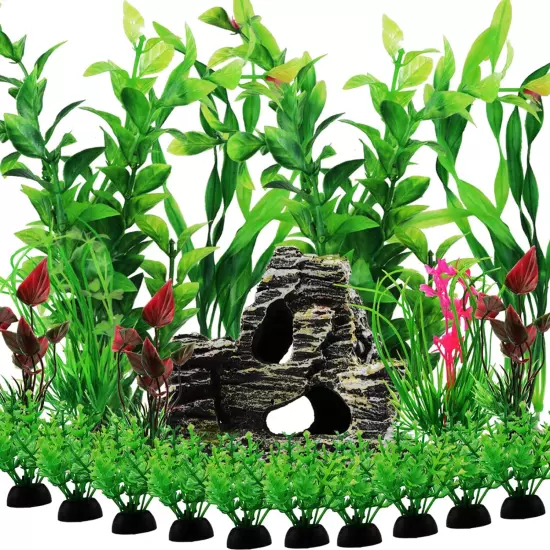 Fish Tank Accessories Aquarium Decorations Rock Plants, 20Pcs Green Fish Tank De