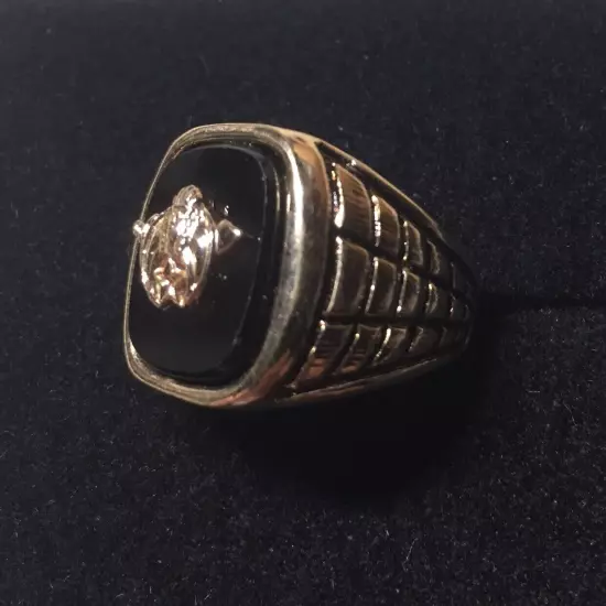 Vintage 18K HGE Gold Plated Shriner Black Mens Ring Size 9 NOS