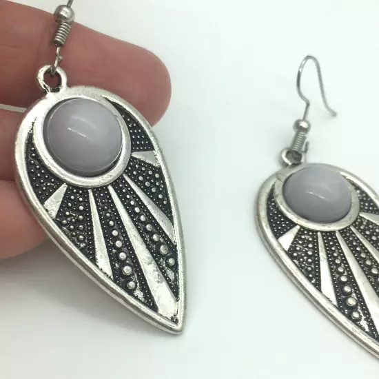 Southwestern Style Dangle Earrings Silver Tone Faux Stone Cabochon