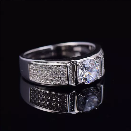 1CT D Color GRA Moissanite Mens Engagement Ring Band Real 925 Sterling Silver