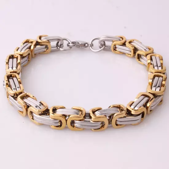 4/6/8mm Mens Womens Silver Gold Black Stainless Steel Byzantine Chain Bracelet