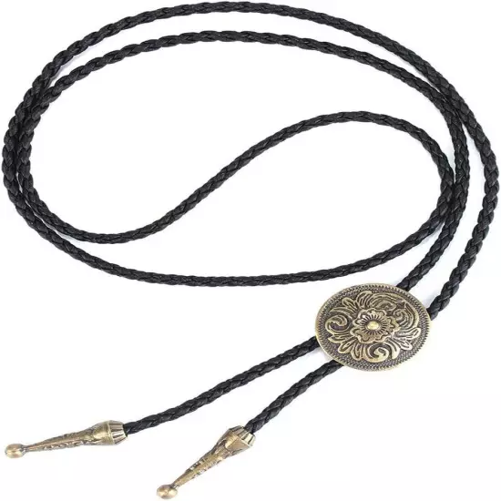 Vintage Western Cowboy Bolo Tie Leather Necktie Rope Cord Pendant Necklace