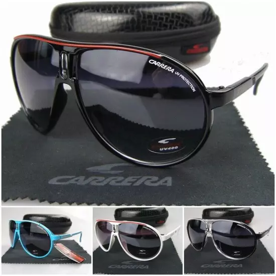 New Men's Women's Retro Outdoor Matte Black Sunglasses Carrera Glasses+Box C01