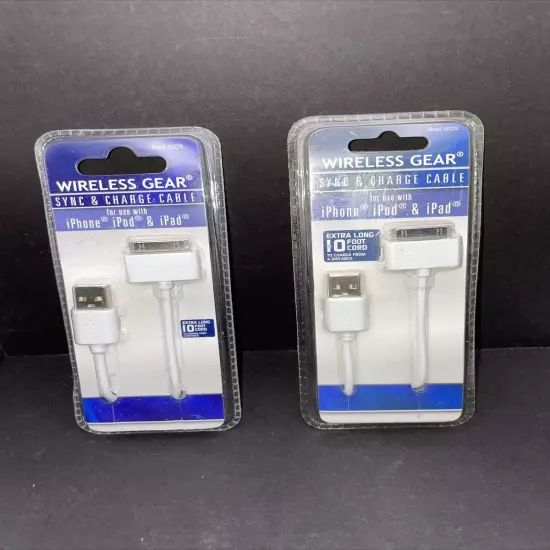 Lot of 2 iPhone iPad iPod Gen 1 Wireless Gear Sync Charger charging Cable 10 Ft