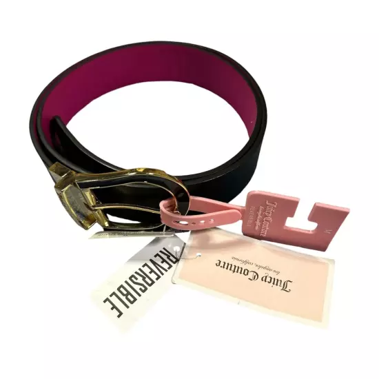 Juicy Couture Reversible Belt Womens Medium Black Pink Gold Hardware NEW NWT