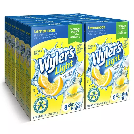 Wyler's Light Singles To Go Powder Packets, Water Drink Mix, Lemonade, 12 Box...