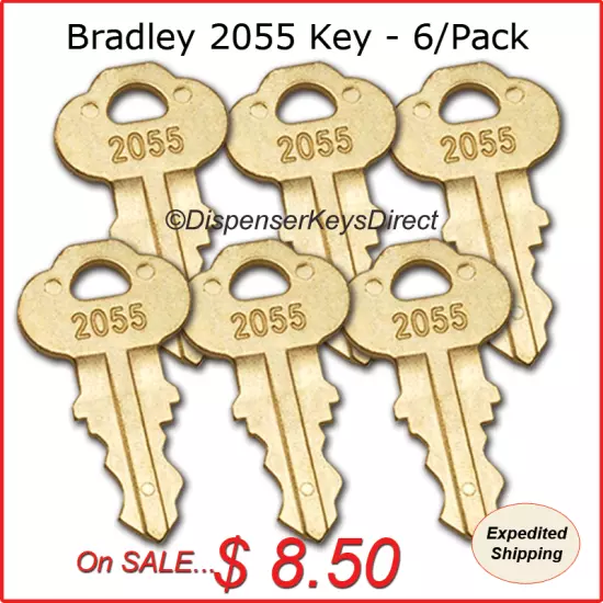 Bradley #2055 Key for Paper Towel, Toilet Tissue & Liquid Soap Disp. - (6/pk.)