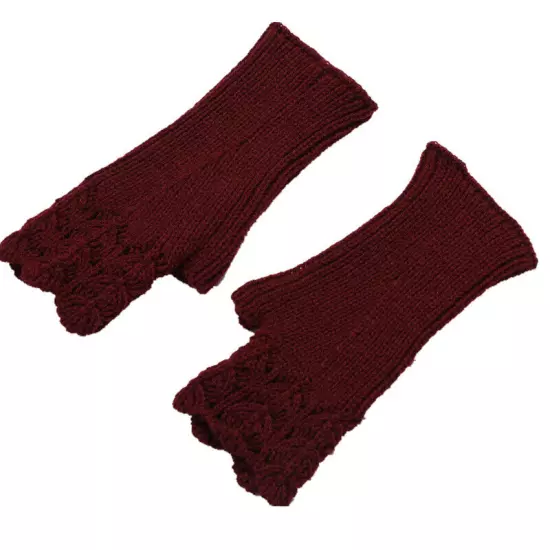 Womens Fingerless Gloves Wool Knitted Mittens Wrist Half Finger Short Gloves