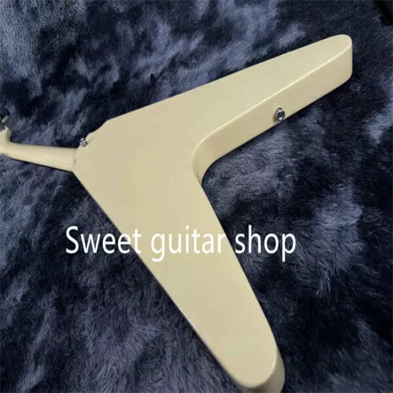 Yellow Flying V Electric Guitar Fixed Bridge Solid Body White Pickguard 6-string