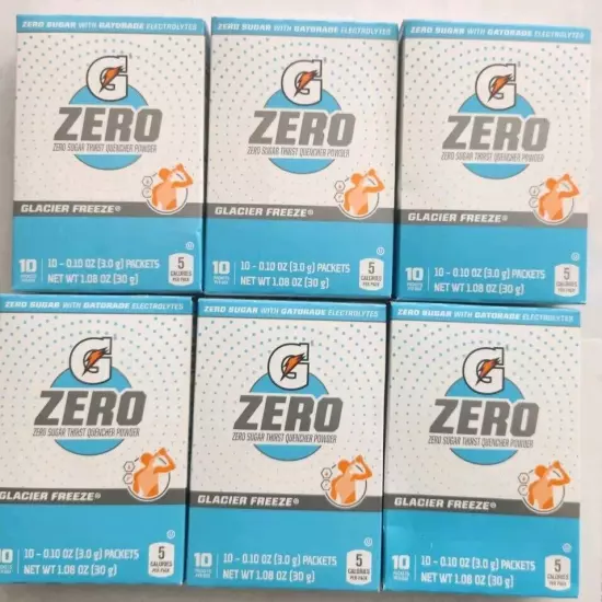 Gatorade G Zero Glacier Freeze Sugar Free Powder Sticks 6 Boxes (60 Sticks)