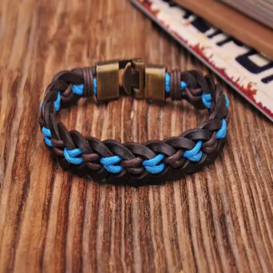 NEW Surfer Handmade Hemp&Leather Braided Mens Wristband Bracelet Cuff with Clasp