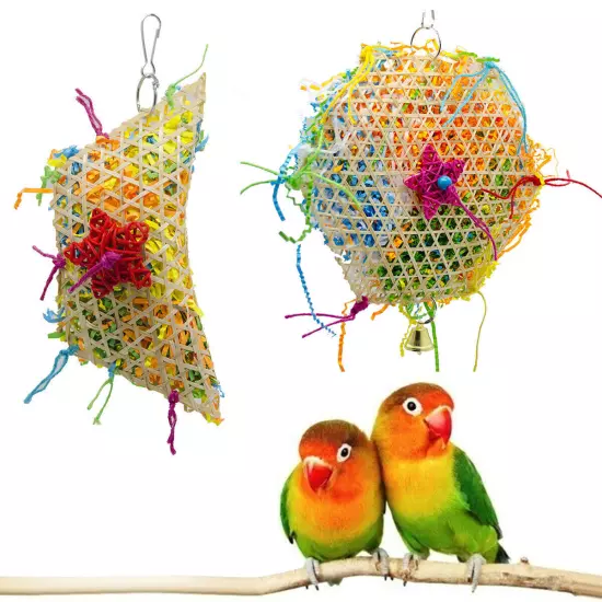 Parrot Bird Bite Toy Cage Hanging Strip Budgie Woven Grass Foraging Chew Toys