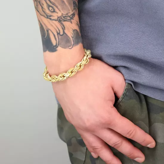 10K Yellow Gold Rope Diamond Cut Mens Chain Bracelet 8" -9" 6mm 7mm 8mm 9mm 10mm