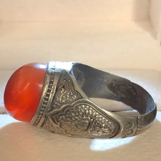 Agate Ring Men Silver 925,Yemen,Aqeeq,,Rare,Royal,Luxuryخاتم عقيق يمني كبدي فحل