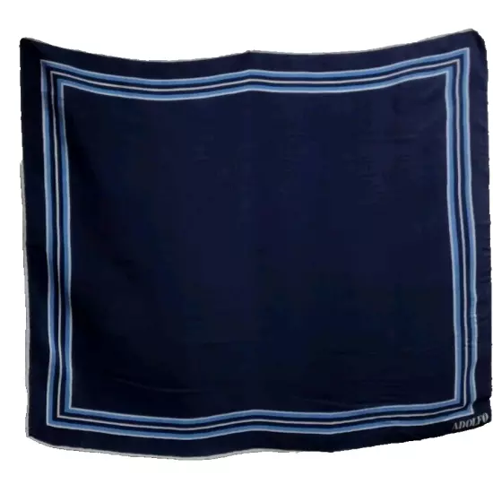 ADOLFO SCARF FINE SILK NAVY Baby BLUE STRIPED VINTAGE 80s MENS Silk HANDKERCHIEF