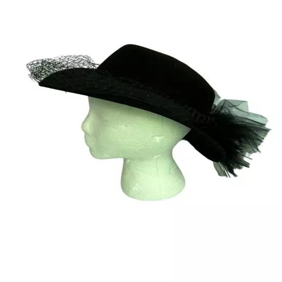 Bollman Doeskin Women’s Hat Black 100 % Wool Structured With Band, Netting USA