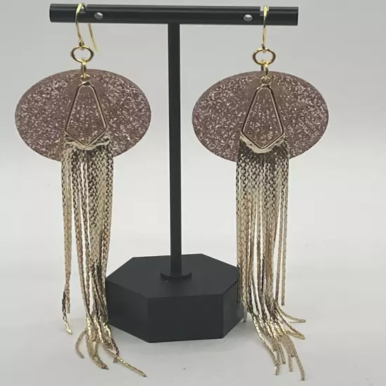 18K Gold Glamour Fringe Earrings: Champagne Pink Glitter