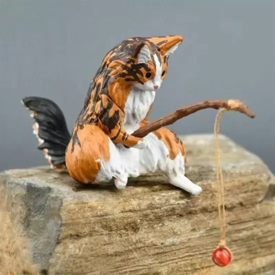 Fishing Cat Ornament Aquarium Decoration Resin Figurine Home office Decoration