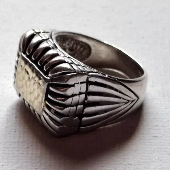 MEN'S 925 STERLING SILVER HAMMERED FACE SIGNET RING SIZE 8.75