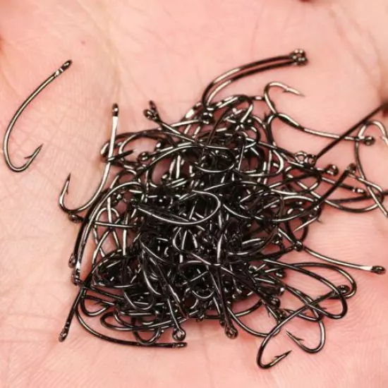 500PCS Nymphs Dry Fly Tying Hook Curved York Bend Straight Eye 3X Long Shank