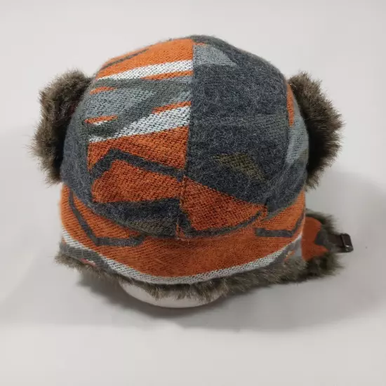 Trapper Hat Orange Brown Winter Cap Ear Flaps Faux Fur Buckle FAST Shipping