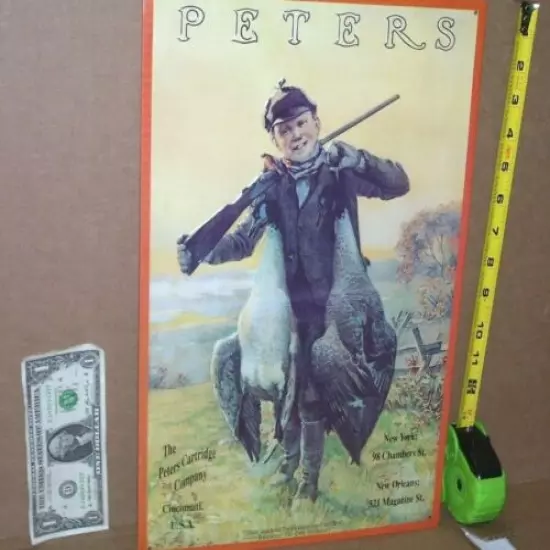 PETERS AMMO -- Boy Hunter Coming Back Home With TWO Birds -- OLD SIGN Dated 1991