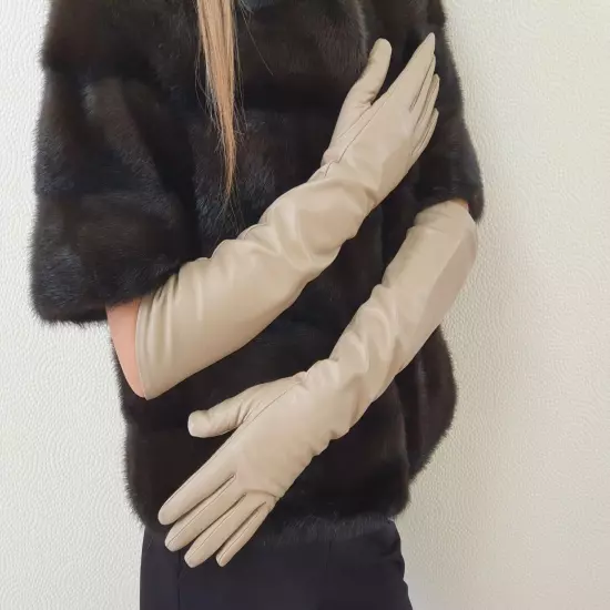 Long genuine leather gloves, opera elbow gloves - 18 inches / 46 cm. TOUCHSCREEN