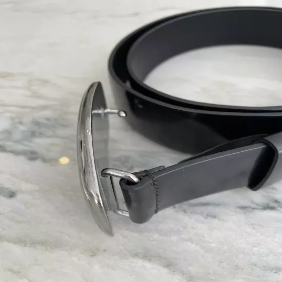 Prada Belt Men Size 40 Black W Silver Buckle