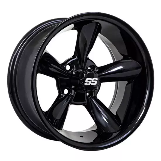 Set of 4 GTW 14" Godfather Gloss Black Lifted Golf Cart Wheels on 22" A/T Tires