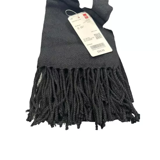 Uniqlo Scarf Unisex OS Black Winter Neck Warmer 71"x20" Solid Acrylic Wool NWT