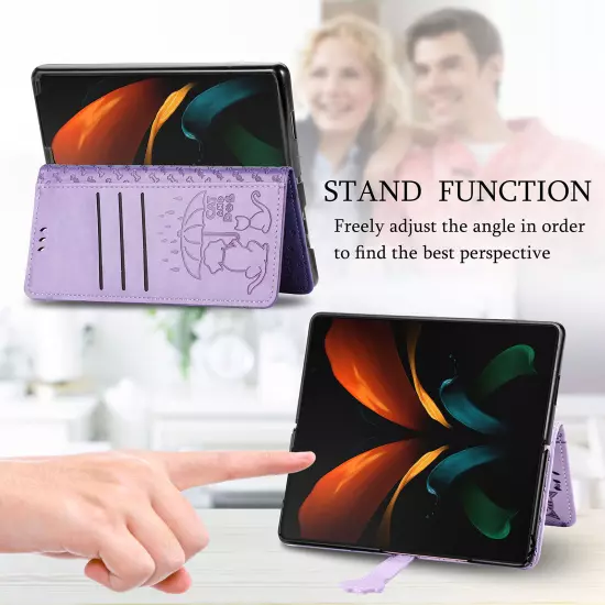 For samsung galaxy z fold 3/4/5/6 Cute PU Leather Flip Phone Case Kickstand NEW