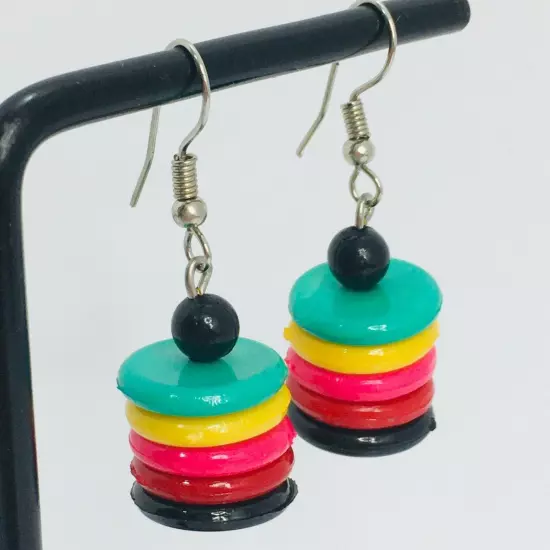 Vintage Rainbow Beaded Earrings Dangle Pierced Ear Disc Beads