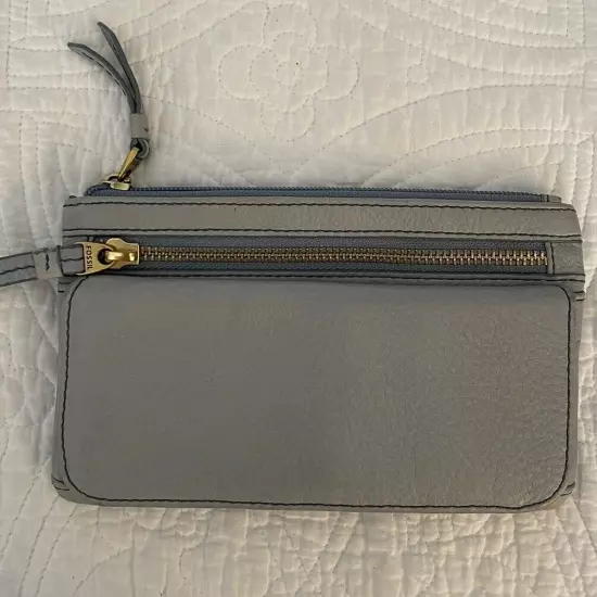 FOSSIL Light Blue Leather Flat Wallet Clutch