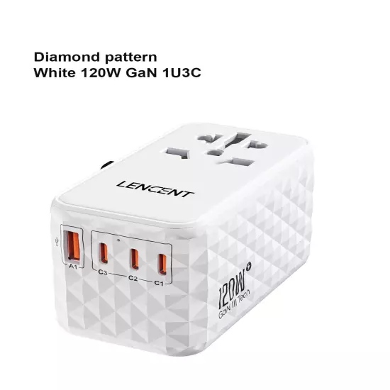 120W GaN International Travel Adapter with1 USB-A+3 Type-C PD3.0 Fast Charging