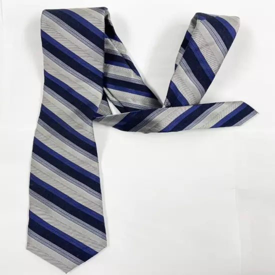 Calvin Klein Blue Silver Slim Regimental Striped Repp Silk Blend Tie 2.5" x59"