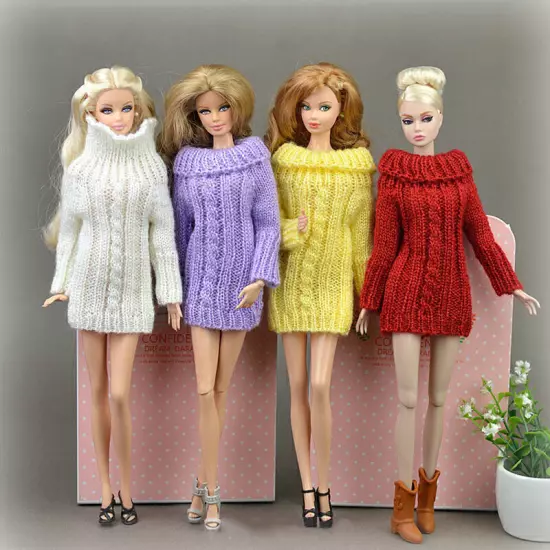 1:6 Accessories Knitted Handmade Sweater Top Coat Dress Clothes For 11.5" Doll