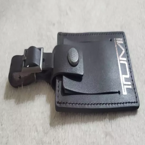 New Tumi Dark Brown Leather Large Luggage Tag with Adjustable Buckle