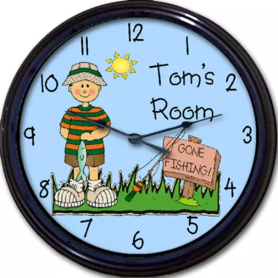 Gone Fishing Child's Personalized Wall Clock Fishing Boy FishTrout Fisherman 10"