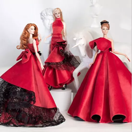 Fashion Golden 1/6 Doll Clothes Pink Black Evening Dress Wedding Gown 11.5" lot