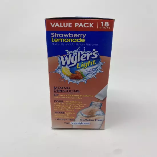 2 Wylers Light Singles to Go Sugar Free Strawberry Lemonade Drink Mix 36 Sticks