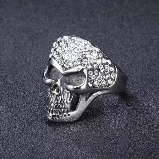 Gothic Cubic Zirconia Skull Ring Stainless Steel Men's Boy's Biker Powerful Ring